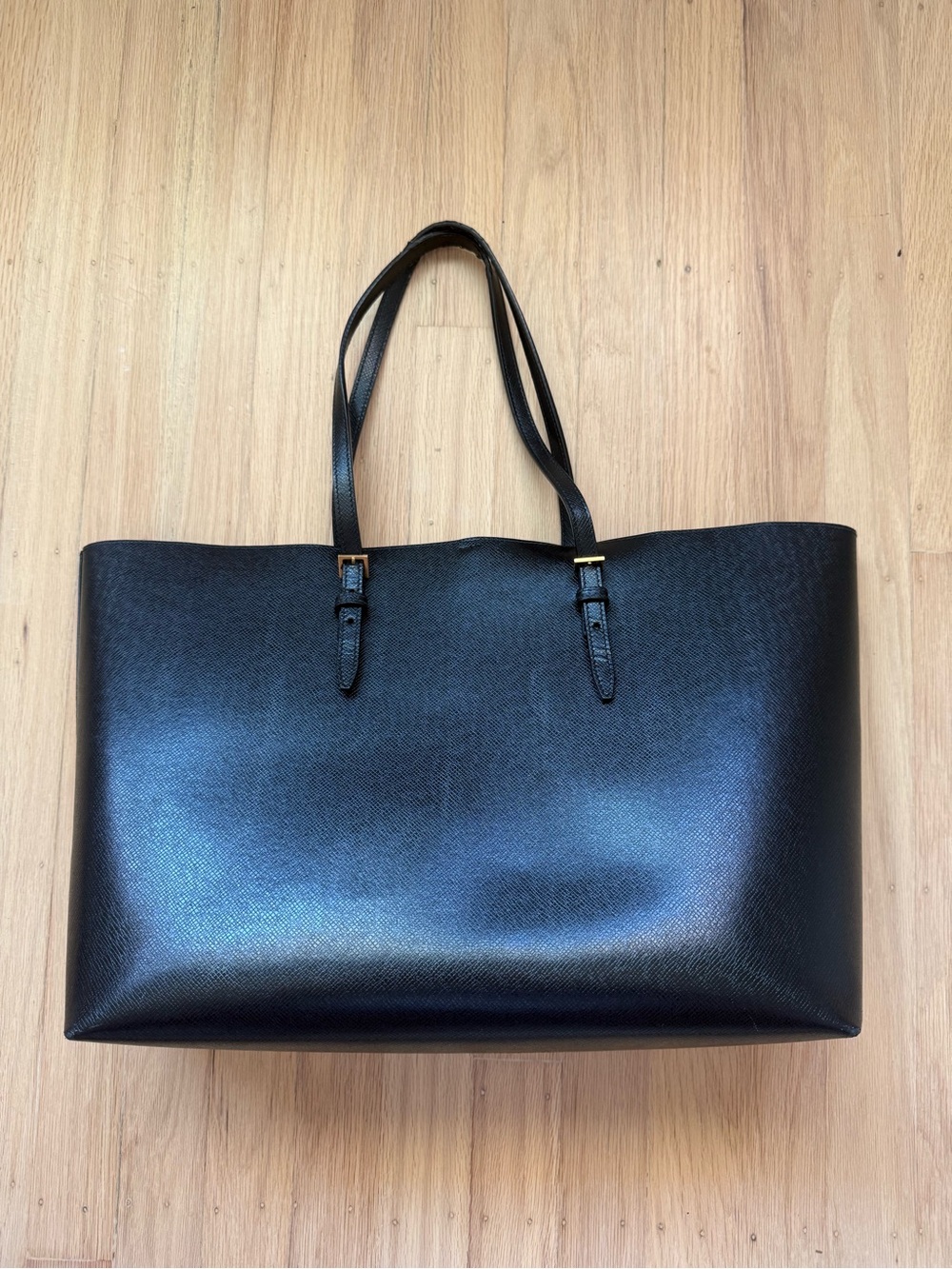 Yves Saint Laurent Black Leather Tote with Gold Buckle Accents - Picture 2 of 15